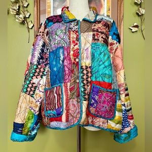 Vintage Artezen, raw silk, patchwork, reversible, jacket. Free size, see pics.